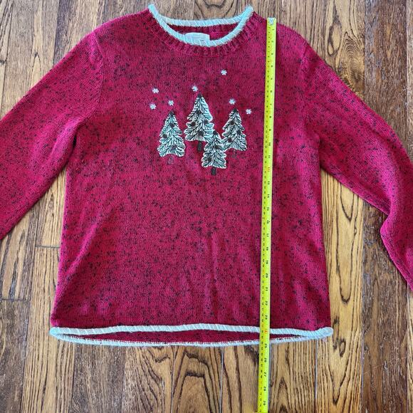 VTG Christopher & Banks Womens M Christmas Sweater Embroidered Trees Holiday - Picture 5 of 10